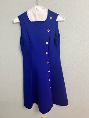 Calvin Klein Cobalt Blue Sleeveless Button-Detail Midi Dress
